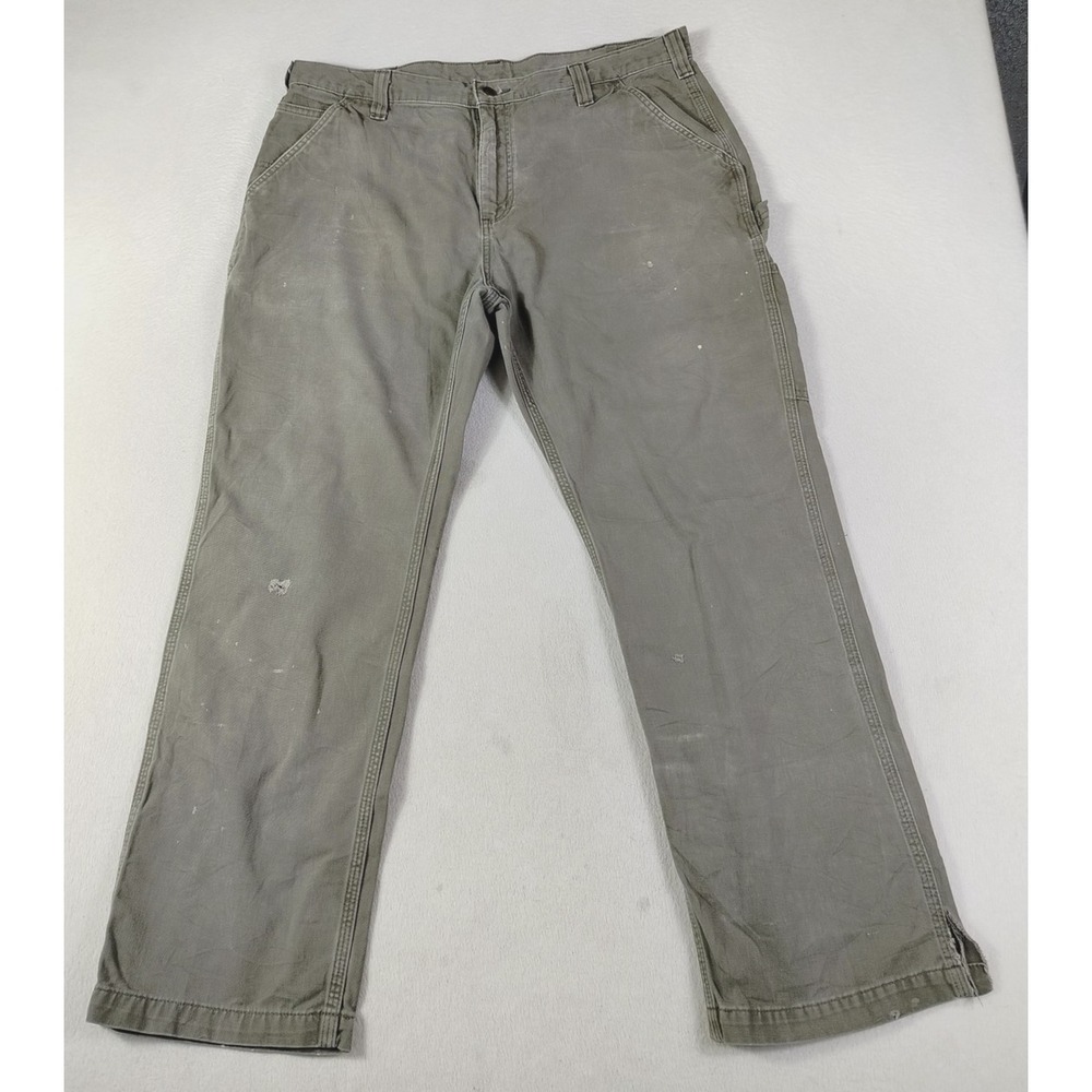 Carhartt Carpenter Pants Mens 38 Green Relaxed Fit Canvas Workwear B324 DFE